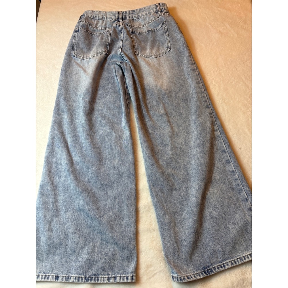 Bamboo Women Light Acid Wash Wide Leg Jeans Size 13/31 High Rise 100% Cotton - Picture 4 of 4